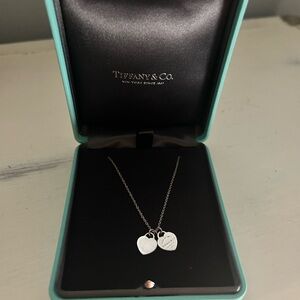 Tiffany & Co. Sterling Silver Double Heart Tag Pendant Necklace in Silver, Mini